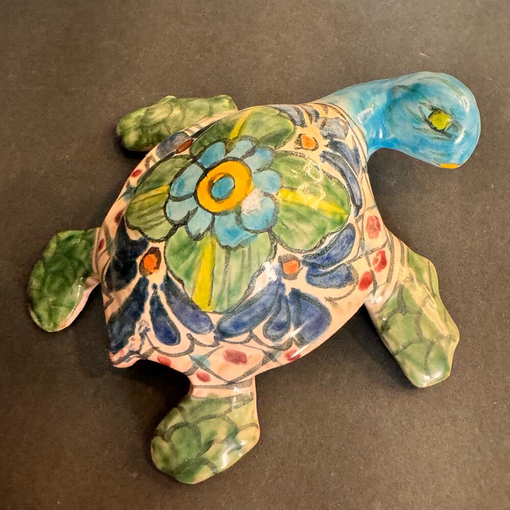 Vintage Colorful Mexican Ceramic 5" Turtle Vintage Sea of Cortez Baja Mexico